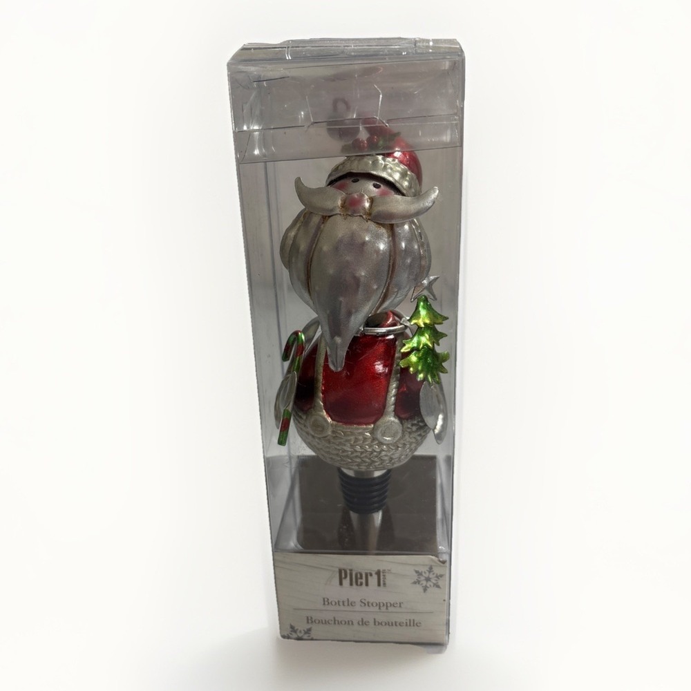 Pier‎ 1 Imports Handcrafted Santa Claus Metal Wine Bottle Stopper NIB Christmas